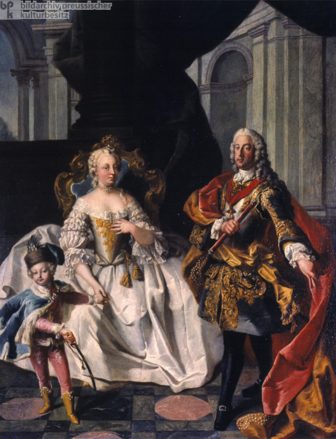 Maria Theresia mit ihrem Gemahl Franz I. und dem Kronprinzen Joseph (Joseph II) (Mitte des 18. Jahrhunderts) 